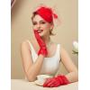imageSWEETV Fascinators Pillbox Hats for Women Tea Party Hat and Short Lace Gloves Set Perfect for Kentucky Derby CocktailRed