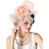 imageSWEETV Flower Fascinators Tea Party Hats for Women Formal Headwear for Kentucky Derby Cocktail Wedding Fancy Dress PartyPeach