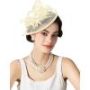 imageSWEETV Tea Party Hats Fascinators for Women Fascinators Hats for Kentucky Derby Cocktail Wedding Fancy Dress PartyBeige