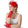 imageSWEETV Fascinators Pillbox Hats for Women Tea Party Hat and Short Lace Gloves Set Perfect for Kentucky Derby CocktailRed