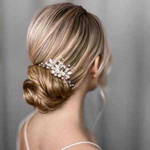 imageSWEETV Bridal Hair Comb Bendable Pearl Crystal Hair Accessory Leaf Hair Piece Vintage Wedding Hair Accessories for Brides Bridesmaids Women GirlsSliver02