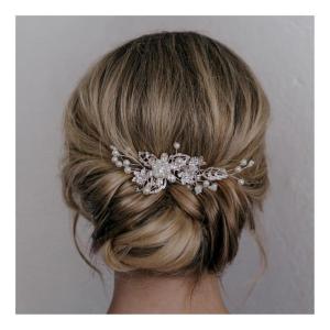 imageSWEETV Bridal Hair Comb Clip Pin Rhinestone Pearl Wedding Hair Accessories for Bride Bridesmaid Silver01Silver