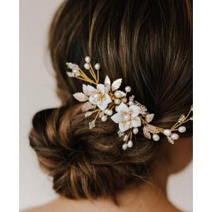 imageSWEETV Comb Handmade Wedding Hair Accessory with Rhinestones Silver for Brides and Bridesmaids Bridal Hair Pieces Wedding HeadpieceGold