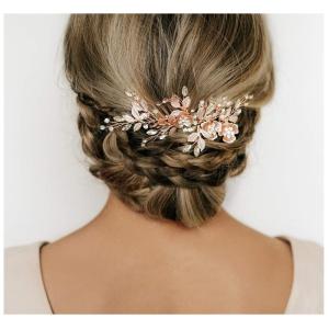 imageSWEETV Comb Handmade Wedding Hair Accessory with Rhinestones Silver for Brides and Bridesmaids Bridal Hair Pieces Wedding HeadpieceRose gold