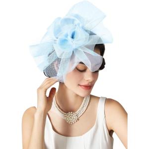 imageSWEETV Flower Fascinators Tea Party Hats for Women Formal Headwear for Kentucky Derby Cocktail Wedding Fancy Dress PartyLight Blue
