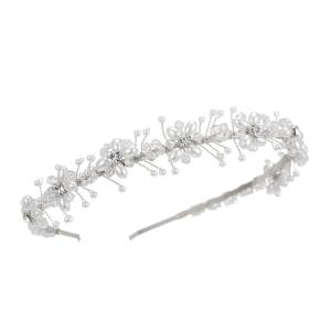 imageSWEETV Silver Bridal Headband Crystal Tiara for Women Pearl Wedding Headpieces for Bride Hair Accessories for Prom Birthday PartySilver