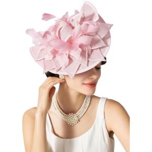 imageSWEETV Sinamay Kentucky Derby Hats Fascinators for Women Tea Party Hats for Church Cocktail Wedding Fancy Dress PartyPink