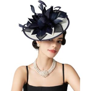 imageSWEETV Sinamay Kentucky Derby Hats Fascinators for Women Tea Party Hats for Church Cocktail Wedding Fancy Dress PartySet3 Tibetan Blue