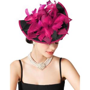 imageSWEETV Sinamay Kentucky Derby Hats Fascinators for Women Tea Party Hats for Church Cocktail Wedding Fancy Dress PartySet4 Rose Red