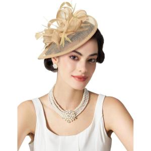 imageSWEETV Tea Party Hats Fascinators for Women Fascinators Hats for Kentucky Derby Cocktail Wedding Fancy Dress PartyChampagne