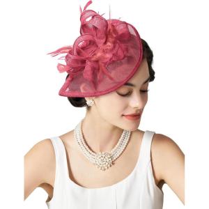 imageSWEETV Tea Party Hats Fascinators for Women Fascinators Hats for Kentucky Derby Cocktail Wedding Fancy Dress PartyCoral