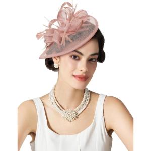 imageSWEETV Tea Party Hats Fascinators for Women Fascinators Hats for Kentucky Derby Cocktail Wedding Fancy Dress PartyDusty Pink
