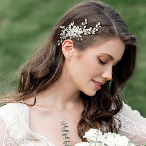 imageSWEETV Wedding Hair Comb Pearl Bride Hair Pins Flower Hair Piece Rhinestone Bridal Hair Accessories for Women and GirlsSliver01