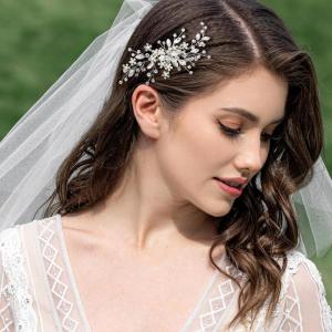 imageSWEETV Wedding Hair Comb Pearl Bride Hair Pins Flower Hair Piece Rhinestone Bridal Hair Accessories for Women and GirlsSliver02