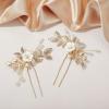 imageSWEETV 2Pcs Bridal Hair AccessoriesSilver Wedding Hair Pins Pieces With White Flowers for Brides1Gold