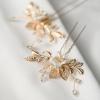 imageSWEETV 2Pcs Bridal Hair AccessoriesSilver Wedding Hair Pins Pieces With White Flowers for Brides1Gold