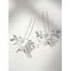imageSWEETV 2Pcs Bridal Hair AccessoriesSilver Wedding Hair Pins Pieces With White Flowers for Brides2Silver