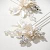 imageSWEETV 2Pcs Handmade Wedding Hair PinsFlower Bridal Hair PinBeaded Wedding Hair Accessories for Brides Silver