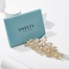 imageSWEETV Silver Bridal Hair Comb for Wedding Hair Accessories Handmade with Crystals Pearls and Leaves 472 x 275 inches for Brides Women1Gold