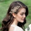 imageSWEETV Silver Bridal Hair Comb for Wedding Hair Accessories Handmade with Crystals Pearls and Leaves 472 x 275 inches for Brides Women1Gold