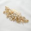 imageSWEETV Silver Bridal Hair Comb for Wedding Hair Accessories Handmade with Crystals Pearls and Leaves 472 x 275 inches for Brides Women1Gold