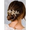 imageSWEETV Silver Bridal Hair Comb for Wedding Hair Accessories Handmade with Crystals Pearls and Leaves 472 x 275 inches for Brides Women1Gold