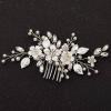 imageSWEETV Silver Bridal Hair Comb for Wedding Hair Accessories Handmade with Crystals Pearls and Leaves 472 x 275 inches for Brides Women1Silver