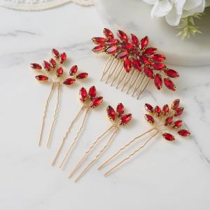 imageSWEETV 5 Pack Bridal Wedding Hair Side CombsUshaped Rhinestone Hair Pins Crystal Hair Pieces Hair Accessories for Women and Girls Bridesmaids Party PhotographyRedA