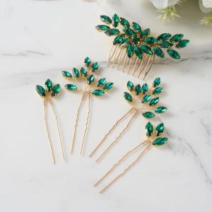 imageSWEETV 5 Pack Bridal Wedding Hair Side CombsUshaped Rhinestone Hair Pins Crystal Hair Pieces Hair Accessories for Women and Girls Bridesmaids Party PhotographyGreenA