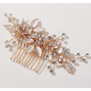 imageSWEETV Rhinestone Bride Wedding Hair clip Silver Crystal Bridal Hair comb Sparkly Hair Piece Gem Hair Accessories for WomenGirls ampamp BridesBridesmaidsgold