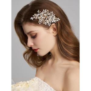 imageSWEETV Rhinestone Wedding Hair Comb Crystal Hair Pieces Bridal Side Combs Elegant Bride Hair Accessories Wedding Hair Clip for Women Girls BridesmaidGoldA