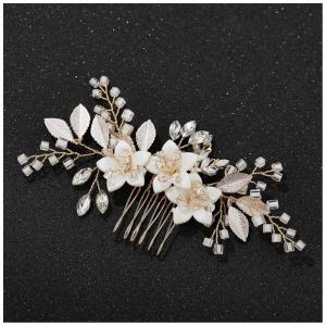 imageSWEETV Wedding Hair Comb Clip Bridal Crystal Wedding Hair Accessories for Brides and Bridesmaid Silver1Gold
