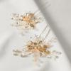 imageSWEETV 2 Pieces Bridal Wedding Hair Pins Flower Pearls Clips Crystal Headpiece Gold Accessories Leaf Bobby Pins Jewelry for Bridesmaids Party Piece Women and GirlsGold01