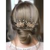 imageSWEETV 2 Pieces Bridal Wedding Hair Pins Flower Pearls Clips Crystal Headpiece Gold Accessories Leaf Bobby Pins Jewelry for Bridesmaids Party Piece Women and GirlsGold01