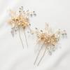 imageSWEETV 2 Pieces Bridal Wedding Hair Pins Flower Pearls Clips Crystal Headpiece Gold Accessories Leaf Bobby Pins Jewelry for Bridesmaids Party Piece Women and GirlsGold01