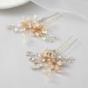 imageSWEETV 2 Pieces Bridal Wedding Hair Pins Flower Pearls Clips Crystal Headpiece Gold Accessories Leaf Bobby Pins Jewelry for Bridesmaids Party Piece Women and GirlsGold01