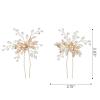 imageSWEETV 2 Pieces Bridal Wedding Hair Pins Flower Pearls Clips Crystal Headpiece Gold Accessories Leaf Bobby Pins Jewelry for Bridesmaids Party Piece Women and GirlsGold01