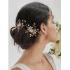 imageSWEETV 2 Pieces Bridal Wedding Hair Pins Flower Pearls Clips Crystal Headpiece Gold Accessories Leaf Bobby Pins Jewelry for Bridesmaids Party Piece Women and GirlsGold01