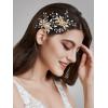 imageSWEETV 2 Pieces Bridal Wedding Hair Pins Flower Pearls Clips Crystal Headpiece Gold Accessories Leaf Bobby Pins Jewelry for Bridesmaids Party Piece Women and GirlsGold01