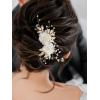 imageSWEETV 3Pcs Bridal Hair Pins White Flower Bride Hair Pieces Wedding Hair Side Combs Floral Headpieces Accessories Fall Beach Clip for Brides Bridesmaids Women GirlsGold