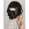 imageSWEETV 3Pcs Bridal Hair Pins White Flower Bride Hair Pieces Wedding Hair Side Combs Floral Headpieces Accessories Fall Beach Clip for Brides Bridesmaids Women GirlsWhite Gold
