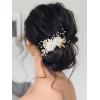 imageSWEETV 3Pcs Bridal Hair Pins White Flower Bride Hair Pieces Wedding Hair Side Combs Floral Headpieces Accessories Fall Beach Clip for Brides Bridesmaids Women GirlsGold
