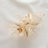 imageSWEETV 3Pcs Bridal Hair Pins White Flower Bride Hair Pieces Wedding Hair Side Combs Floral Headpieces Accessories Fall Beach Clip for Brides Bridesmaids Women GirlsRose Gold