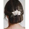 imageSWEETV 3Pcs Bridal Hair Pins White Flower Bride Hair Pieces Wedding Hair Side Combs Floral Headpieces Accessories Fall Beach Clip for Brides Bridesmaids Women GirlsRose Gold