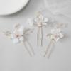 imageSWEETV 3Pcs Bridal Hair Pins White Flower Bride Hair Pieces Wedding Hair Side Combs Floral Headpieces Accessories Fall Beach Clip for Brides Bridesmaids Women GirlsPinsGold01