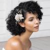 imageSWEETV 3Pcs Bridal Hair Pins White Flower Bride Hair Pieces Wedding Hair Side Combs Floral Headpieces Accessories Fall Beach Clip for Brides Bridesmaids Women GirlsRose Gold