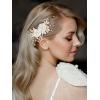 imageSWEETV 3Pcs Bridal Hair Pins White Flower Bride Hair Pieces Wedding Hair Side Combs Floral Headpieces Accessories Fall Beach Clip for Brides Bridesmaids Women GirlsGold