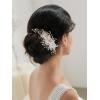 imageSWEETV 3Pcs Bridal Hair Pins White Flower Bride Hair Pieces Wedding Hair Side Combs Floral Headpieces Accessories Fall Beach Clip for Brides Bridesmaids Women GirlsGold02