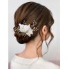 imageSWEETV 3Pcs Bridal Hair Pins White Flower Bride Hair Pieces Wedding Hair Side Combs Floral Headpieces Accessories Fall Beach Clip for Brides Bridesmaids Women GirlsRose Gold