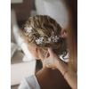 imageSWEETV 3Pcs Bridal Hair Pins White Flower Bride Hair Pieces Wedding Hair Side Combs Floral Headpieces Accessories Fall Beach Clip for Brides Bridesmaids Women GirlsPinsGold01